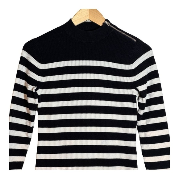 Everlane The Breton Ribbed Cotton Sweater Dress in Black and White - Picture 3 of 11